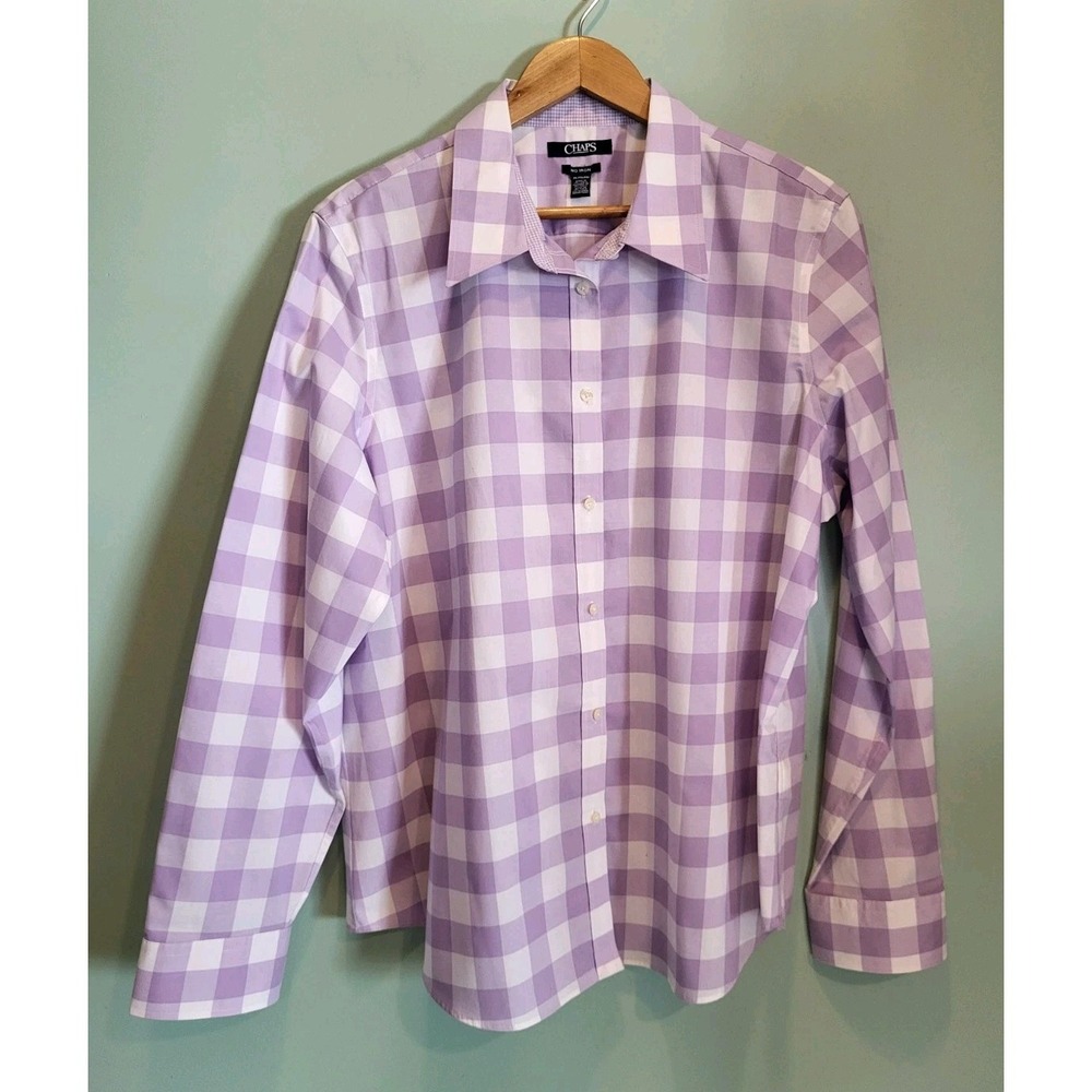 Purple White Buffalo Plaid Long Sleeve Button Up Shirt Chaps Sz 2X